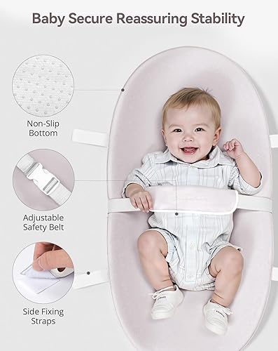 Miniatura 4 de COMOMY Cambiador de bebé con funda de poliuretano lavable e impermeable, cambiador de pañales contorneado para tocador con cinturón de seguridad