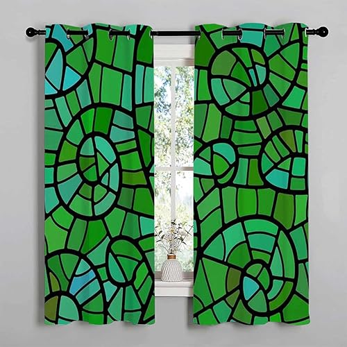 Cortinas para Cuarto Mosaico Verde Decoración Retro Mosaico Divisores de Habitaciones Correderas Material opaco 63 pulgadas de ancho por 80 pulgadas