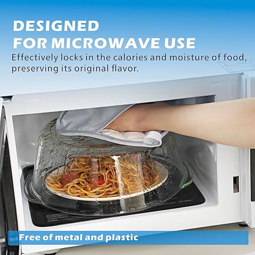 Miniatura 3 de Cubierta alta de vidrio para salpicaduras de microondas para alimentos con orificio de ventilación, 100% segura para alimentos, tapa protectora de