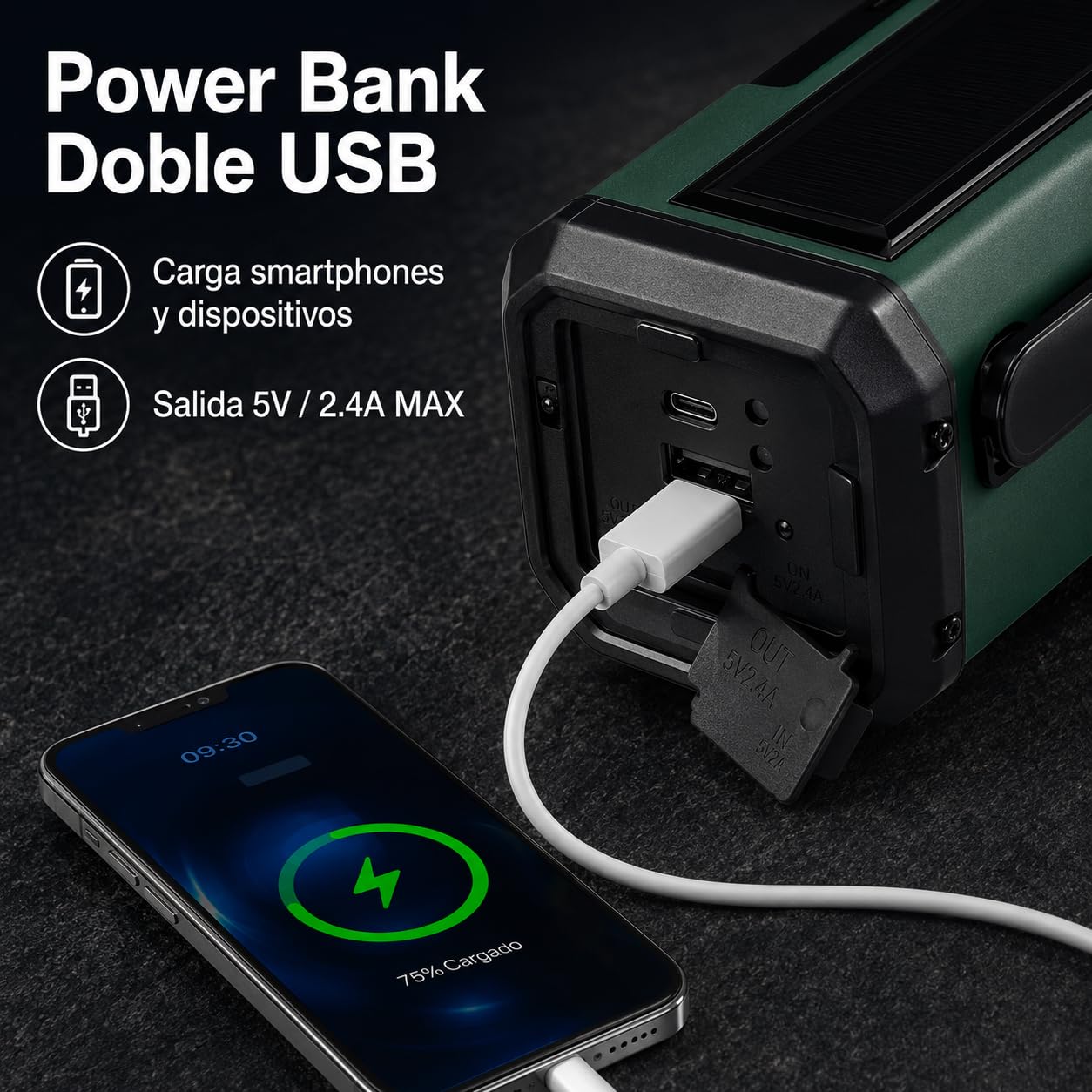 Winnes 20000 mAh Radio de Emergencia Portátil,Radio FM/Am con lámpara de Lectura, Alarma SOS, brújula,generador de manivela y Carga Solar, para Exteriores Carga de Emergencia para Smartphones (Verde)