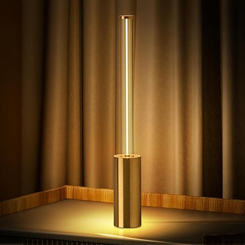 Miniatura 11 de Lámpara portátil inalámbrica, 3 vías táctil USB, recargable, funciona con pilas, lámpara pequeña minimalista para mesita de noche y cocina, luz