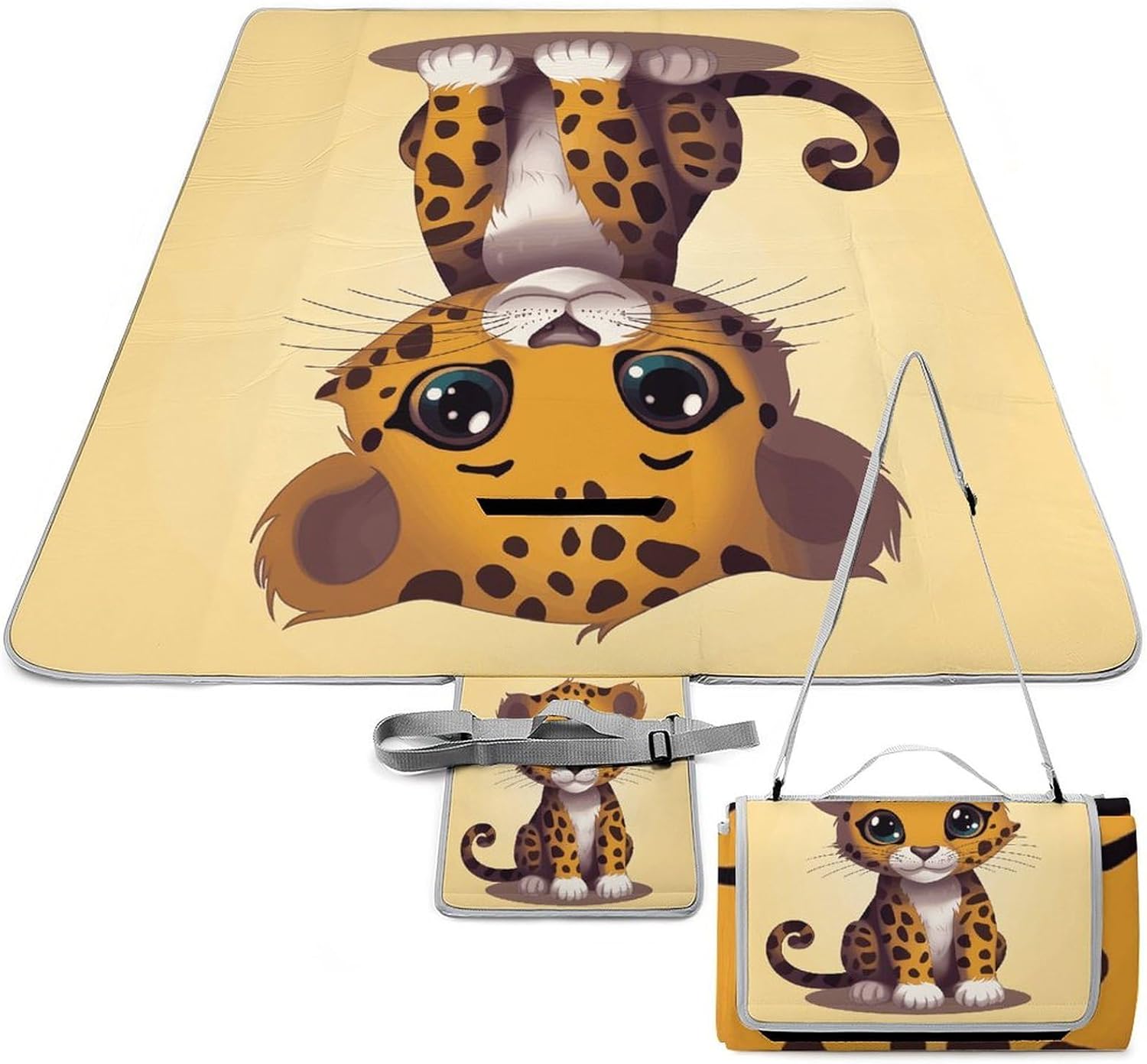 Baby Jaguar Waterproof Picnic Blanket 58.3''x58.3'',Portable and Foldable Picnic Mat with Handle,Outdoor Blankets for Lawn Park Beach Travel