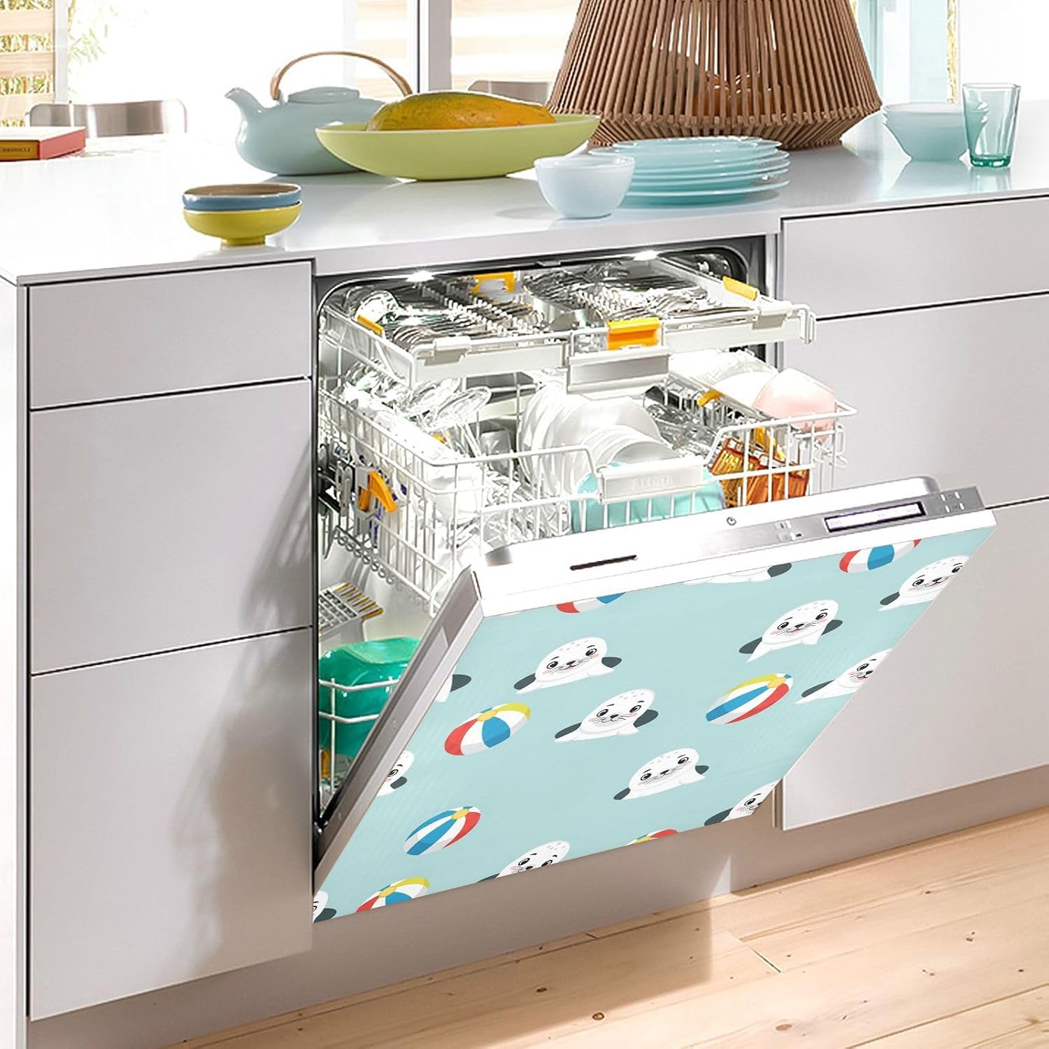 QUGRL Seal and Ball Dishwasher Magnet Cover Front Door Decorative Refrigerator Covers Magnetic Sheet Sticker Wash Machine Fridge Panel Decal for Kitchen Appliance 23x26 in