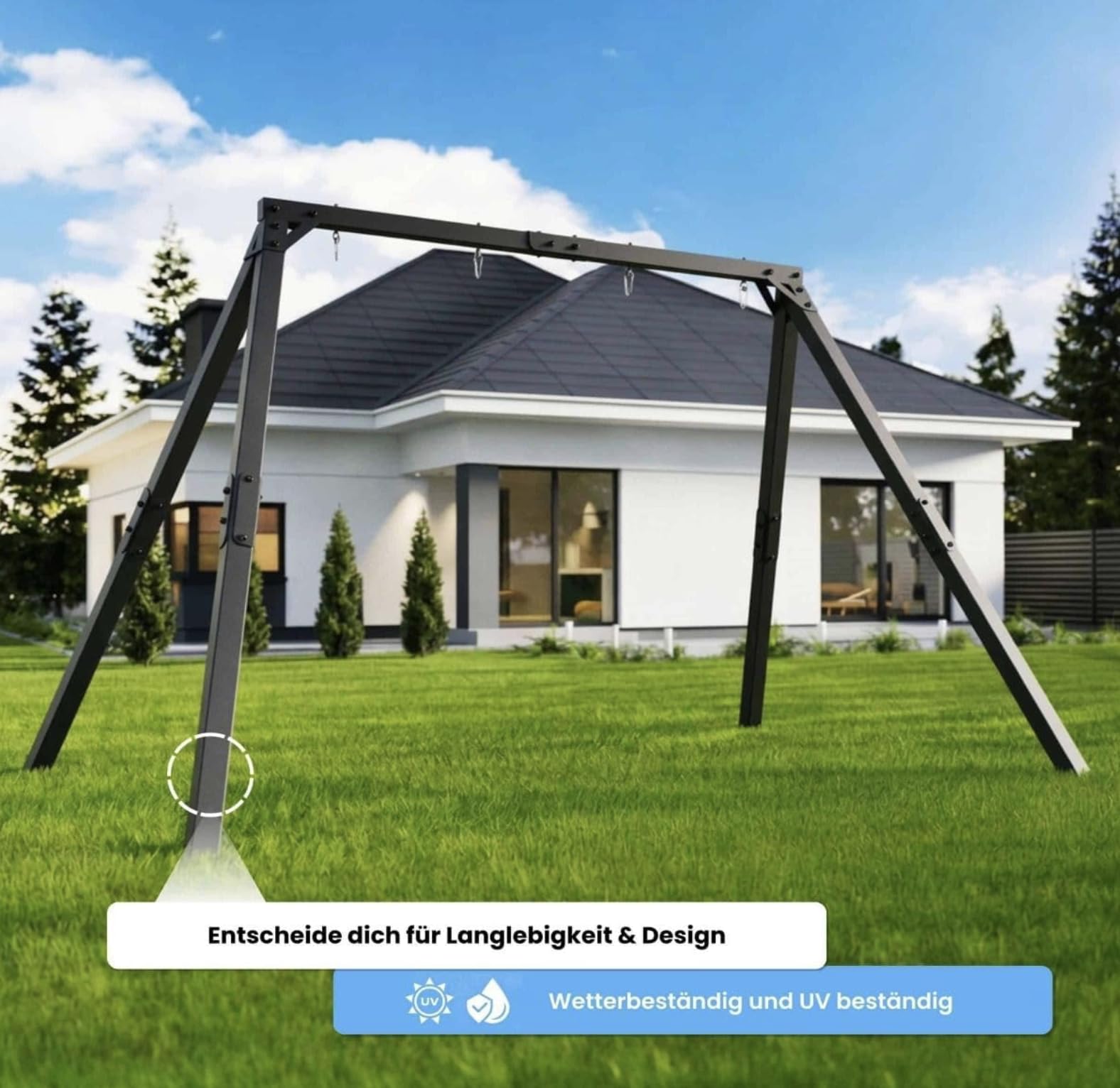 K-Sport: Doppelschaukel Gestell (Metall) I Schaukelgestell bis 250kg belastbar I Outdoor Schaukel I Schaukelgerüst inkl. Bodenanker I Made in EU I Gestell für Nestschaukel & Hollywoodschaukel