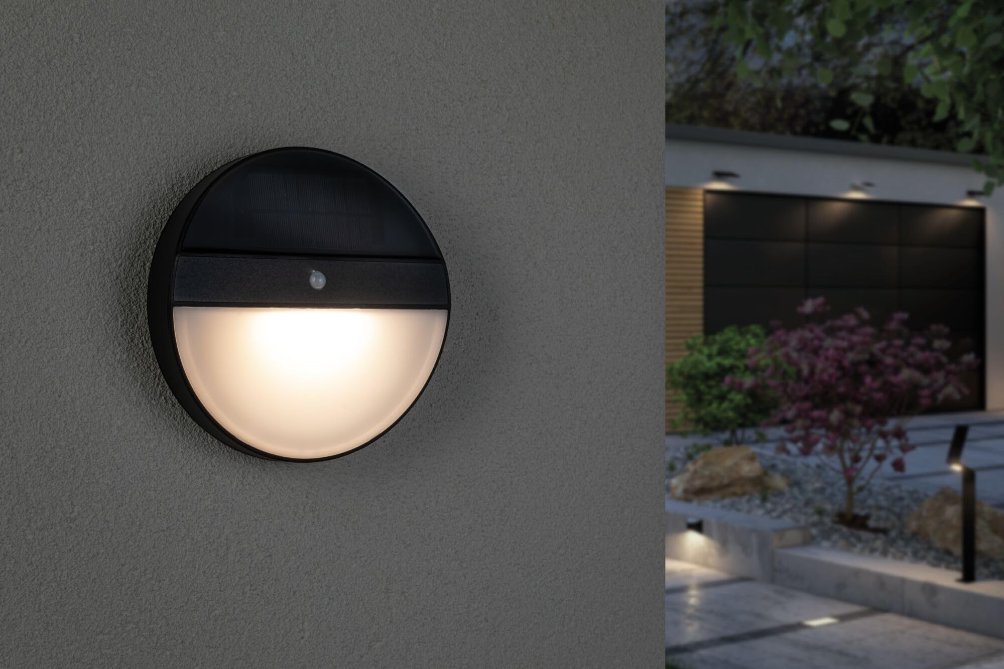 Paulmann 94264 LED Solar Outdoor Wandleuchte Elois rund incl. 1x1 Watt IP44 Außenbereich Anthrazit Solar Kunststoff Solarlampe 3000 K