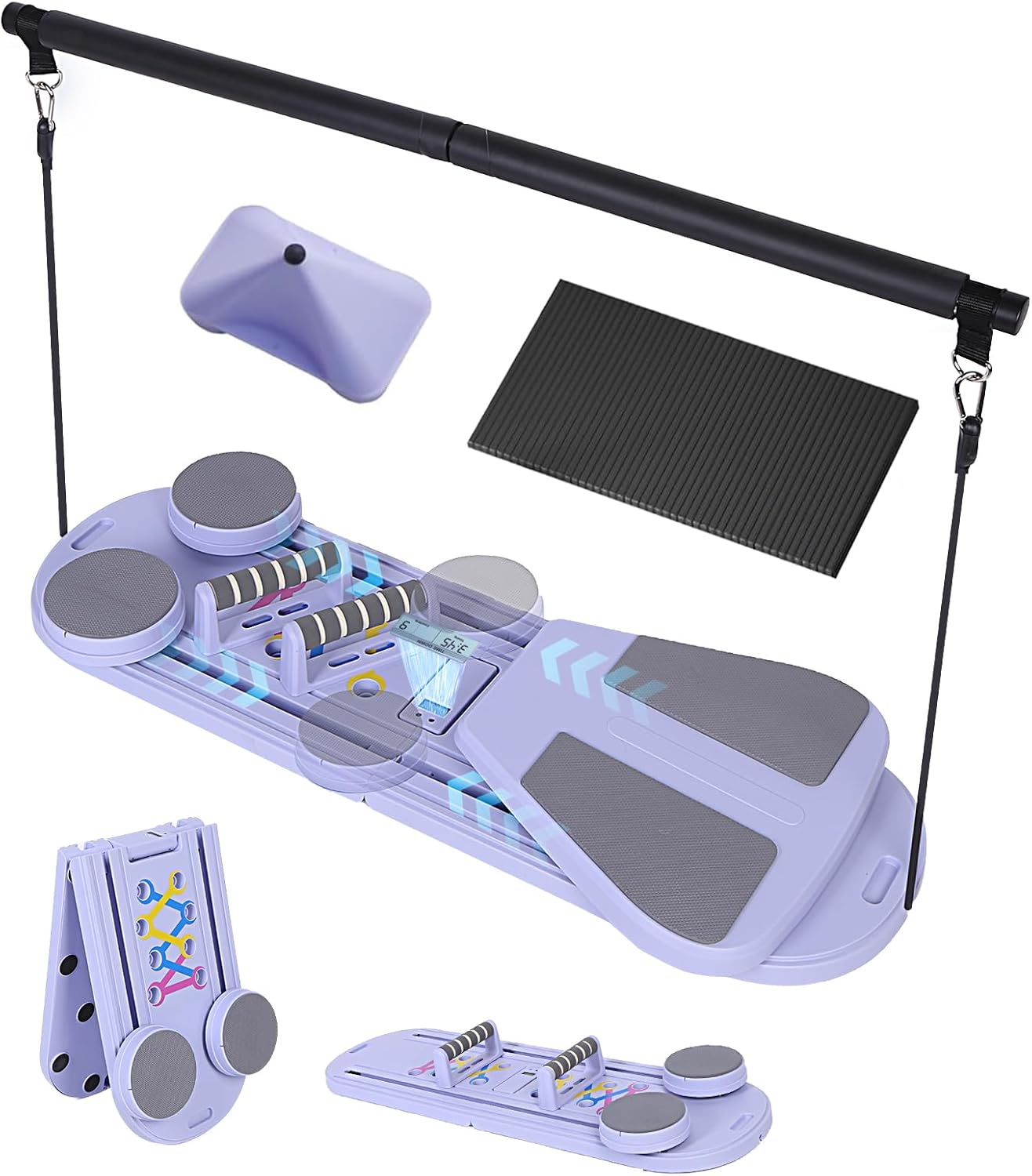 Pilates Board - 5-in-1 Pilates Reformer Set, Foldable Abdominal Trainer & Portable Sliding Workout Board for Women, Multifunctional Home Exercise Equipment