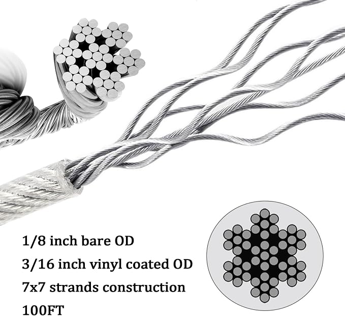 Cable de acero galvanizado DOEWORKS 100 ft 7x7 recubierto miniatura 2