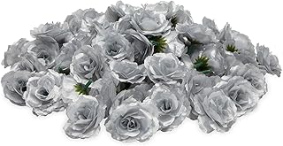 Mini Silver Silk Artificial Flower Heads for Crafts, Decorations (2 in, 75 Pack)