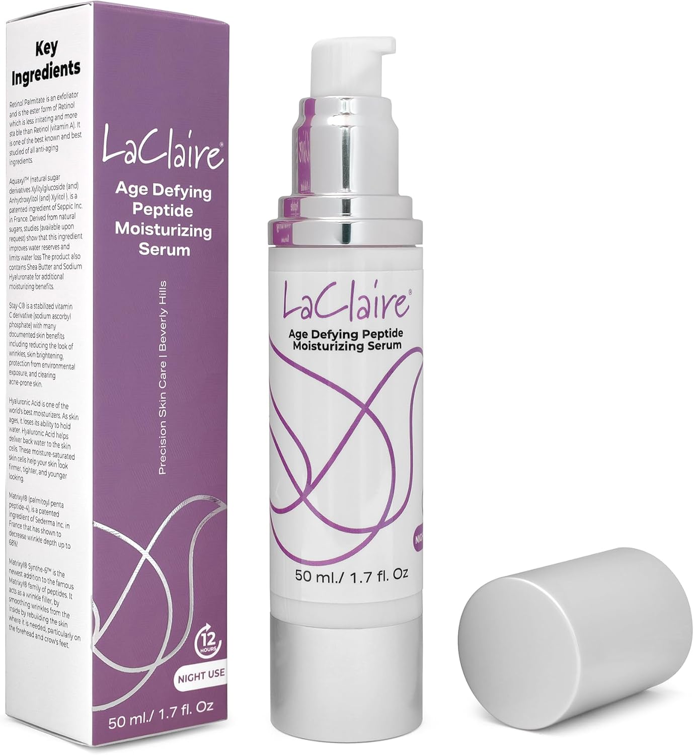 LaClaire Age-Defying Peptide Moisturizing Serum – Retinol Night Treatment with Vitamin C & Aloe Vera – Wrinkle-Reducing & Hydrating, 1.7 oz
