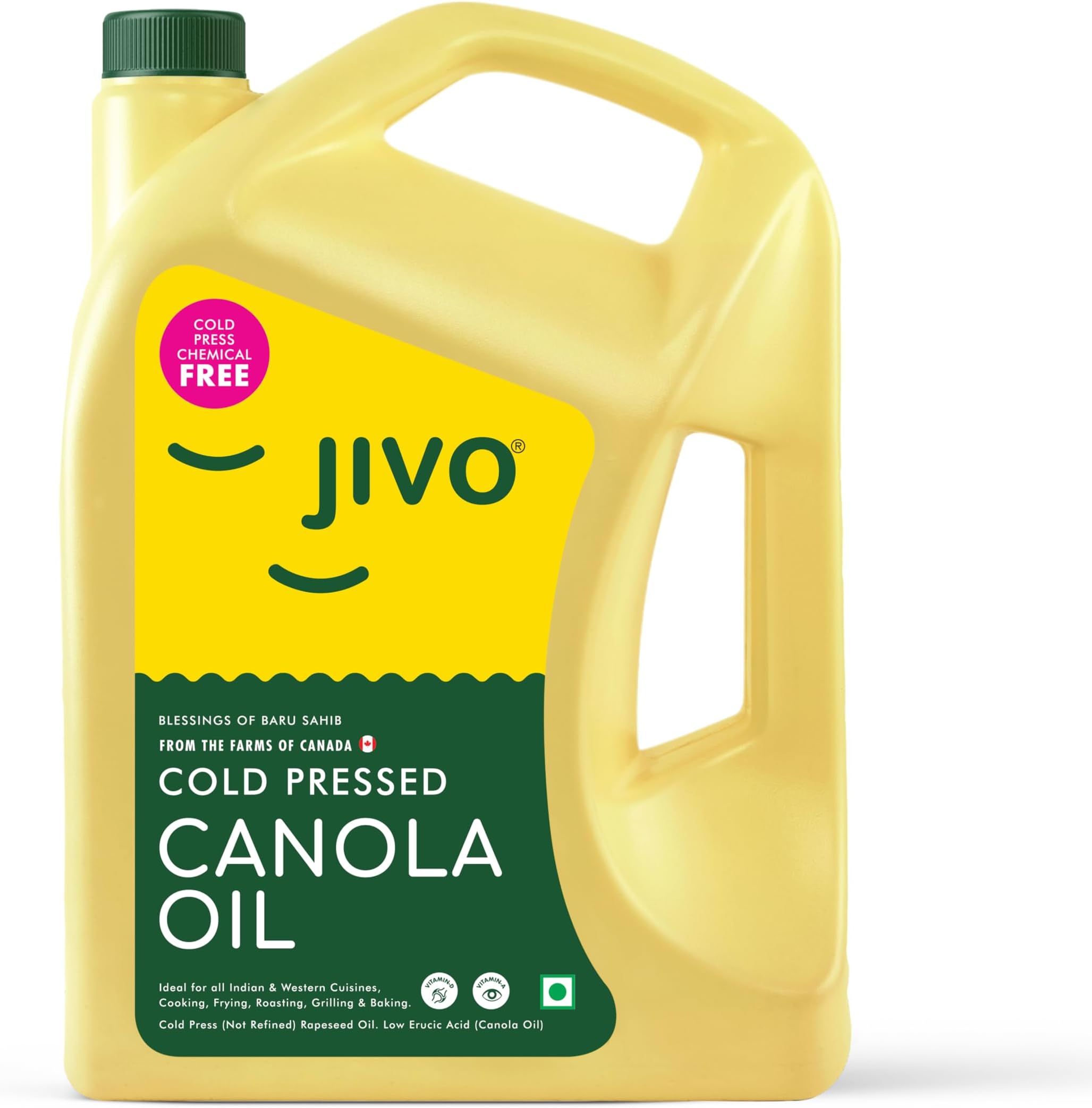 Canola Cold Pressed Edible Oil - 5 Litres | Cooking Oil for Daily Use, Ideal for Roasting, Frying, Baking & All Types of Cuisines | Cold Pressed Oil for Cooking (Pack of 1)