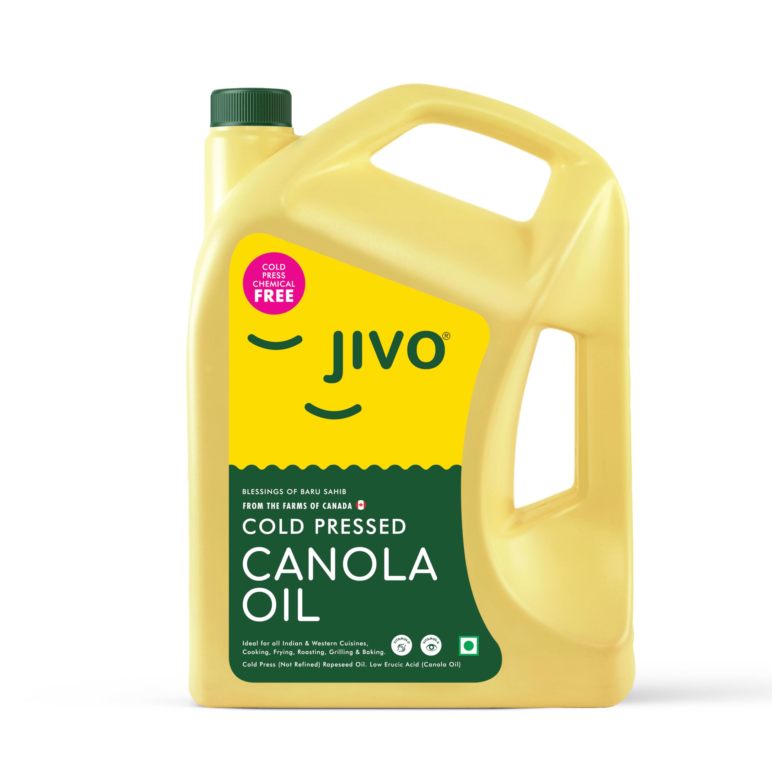 JIVO Canola Cold Press Oil,Healthiest Cooking Oil 5 LTR Healthy Cooking Oil for Daily use, Ideal for all type of Cuisines (Pack of 1)