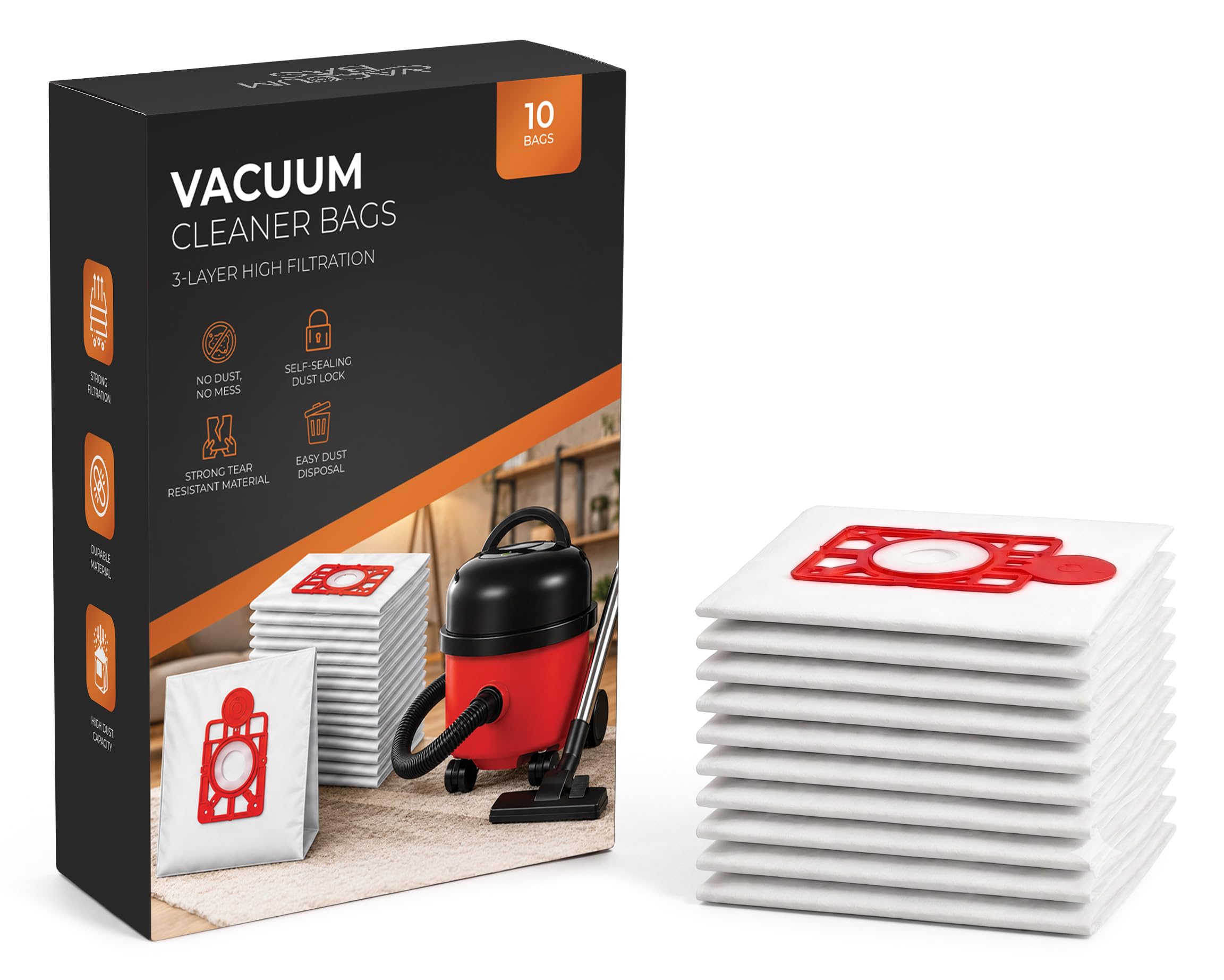 Roe Tenpo Vacuum Bags 10PK Compatible with Hetty, Numatic, James, Henry Hoover Bags | HEPA-Flo 3-Layer High Filtration, Self-Sealing, NVM-1CH Type | Superior Cleaning & Easy Dust Disposal