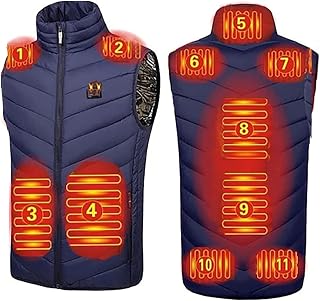 CUSCOY Heated Gilet for Women Lightweight Smart Electric Heating Hunting Vest with 3 Heating Levels 11 Heating Zones USB Charging Warming Winter Vests Heating Gilet for Camping Hiking,Blue-Small