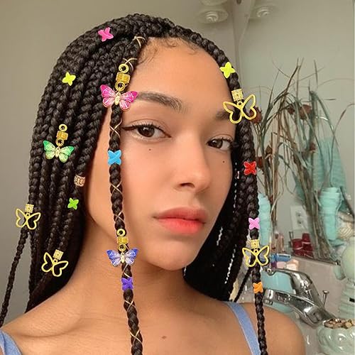 Miniatura 6 de 20 piezas de joyería para el cabello para trenzas, colgante de mariposa dorada, accesorios Dreaklock, tubo Loc, accesorios de trenza de cuentas