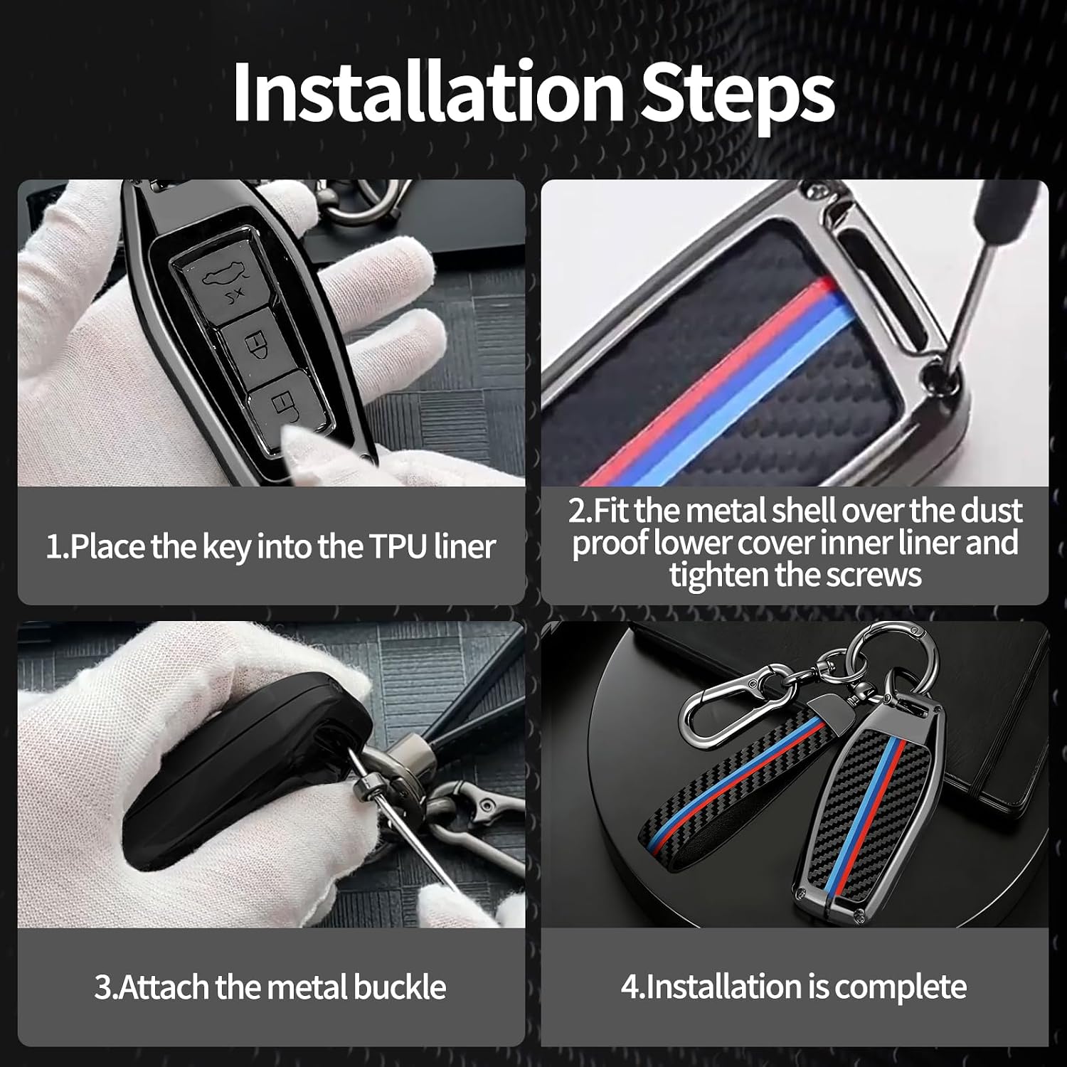 For Audi Key Fob Cover, Carbon Fiber Metal Key Case Compatible with Audi 2025 2026 Q6 A5 Q6L A5L A6 A6L RS6 SQ6 S6 e-tron Accessories, Full Protection Smart Key Shell Keychain (Model C)