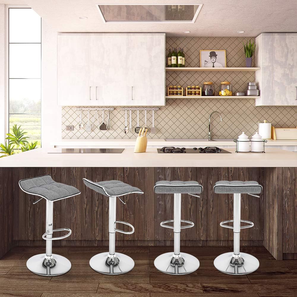 Set of 2 Adjustable BarStools,Soft-Packed Square Board Curved Foot Bar Stools Spectrum Stool Swivel Kitchen Breakfast Counter Stools (Gray,Linen Fabric)