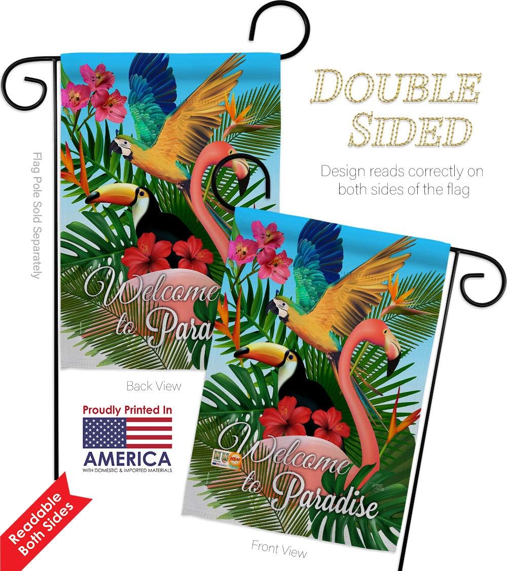 Tropical Bird Paradise Garden Flag Set Wall Holder Summertime Ocean Beach Seashells Pineapple Outdoor Summer Aloha Small Decorative Gift Yard House Banner Double-Sided Made In USA 13 X 18.5