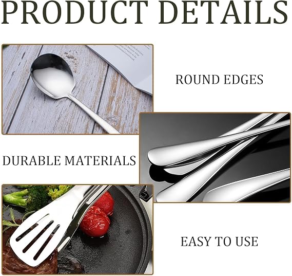 7 PCS Serving Spoons Large Set, Silver Stainless Steel Table Spoons with A Clip, Durable Spoon Set, Practical Long Handle Tablespoons Suitable for Kitchen Cooking Restaurant Banquets