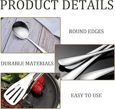 7 PCS Serving Spoons Large Set, Silver Stainless Steel Table Spoons with A Clip, Durable Spoon Set, Practical Long Handle Tablespoons Suitable for Kitchen Cooking Restaurant Banquets