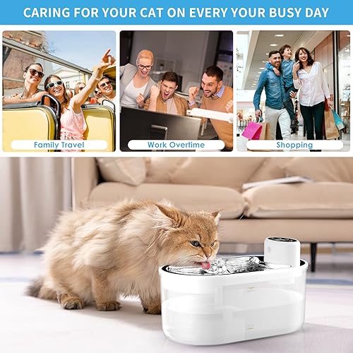 Miniatura 7 de Tomxcute Fuente de agua para gatos con pilas, sensor de movimiento inalámbrico de 3.0L/102 onzas, fuente automática para mascotas, dispensador de