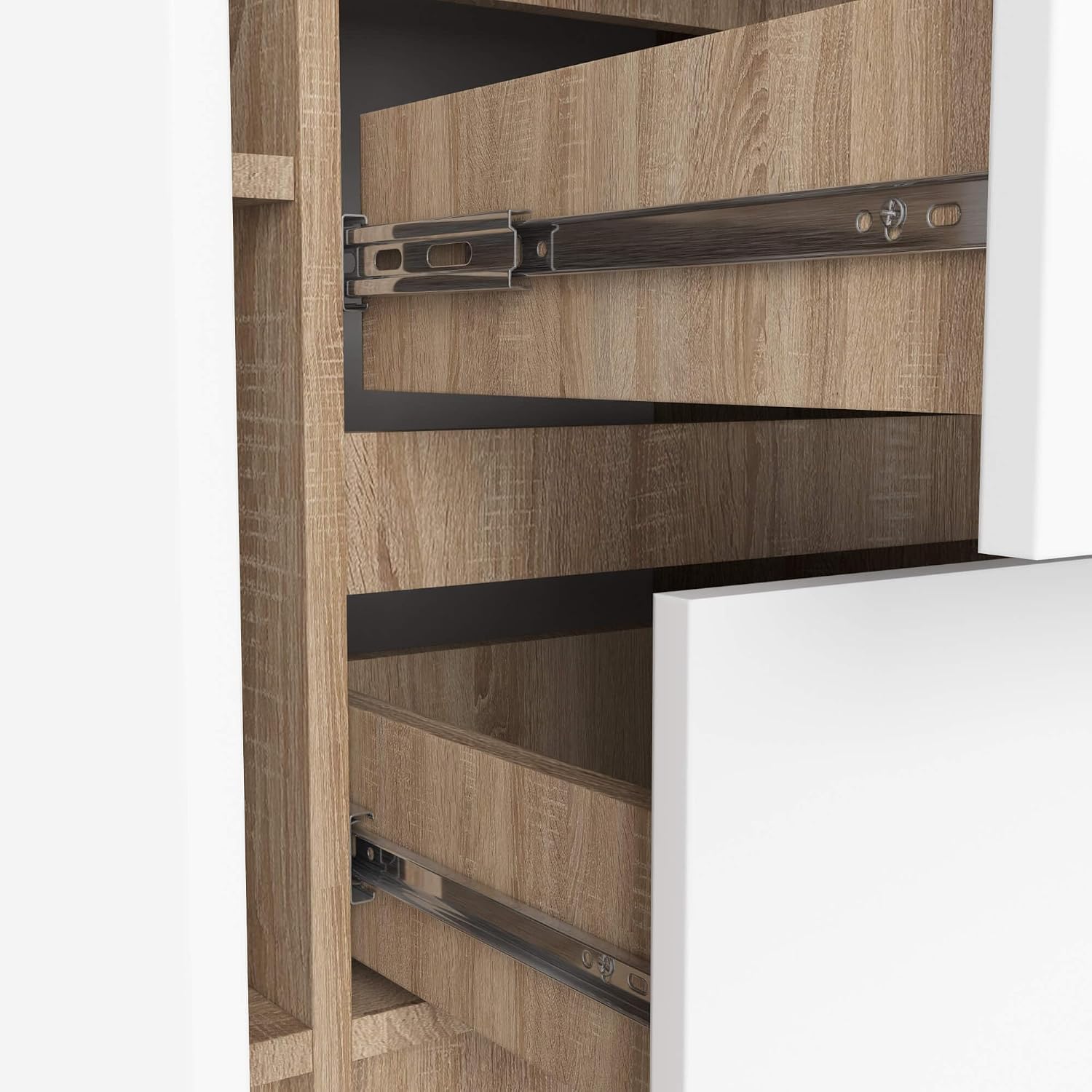 Close-up view of a drawer slide mechanism in the AKORD K-100 Chest of Drawers