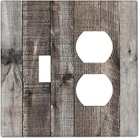 Vista 258 de Placa de pared dúplex de receptáculo de dispositivo de 1 gang de madera envejecida blanca gris con veta de tablón, cubierta de enchufe eléctrico