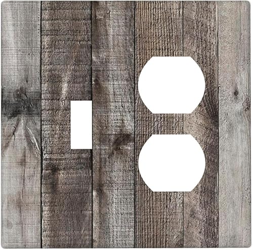 Miniatura 258 de Placa de pared dúplex de receptáculo de dispositivo de 1 gang de madera envejecida blanca gris con veta de tablón, cubierta de enchufe eléctrico de