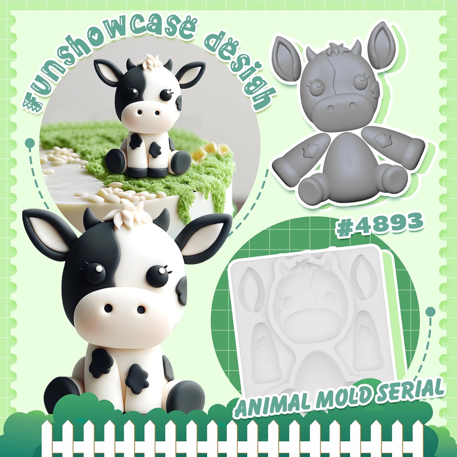 Fondant Mold Cow Farm Animal Cake Topper 3.3 Inches Tall