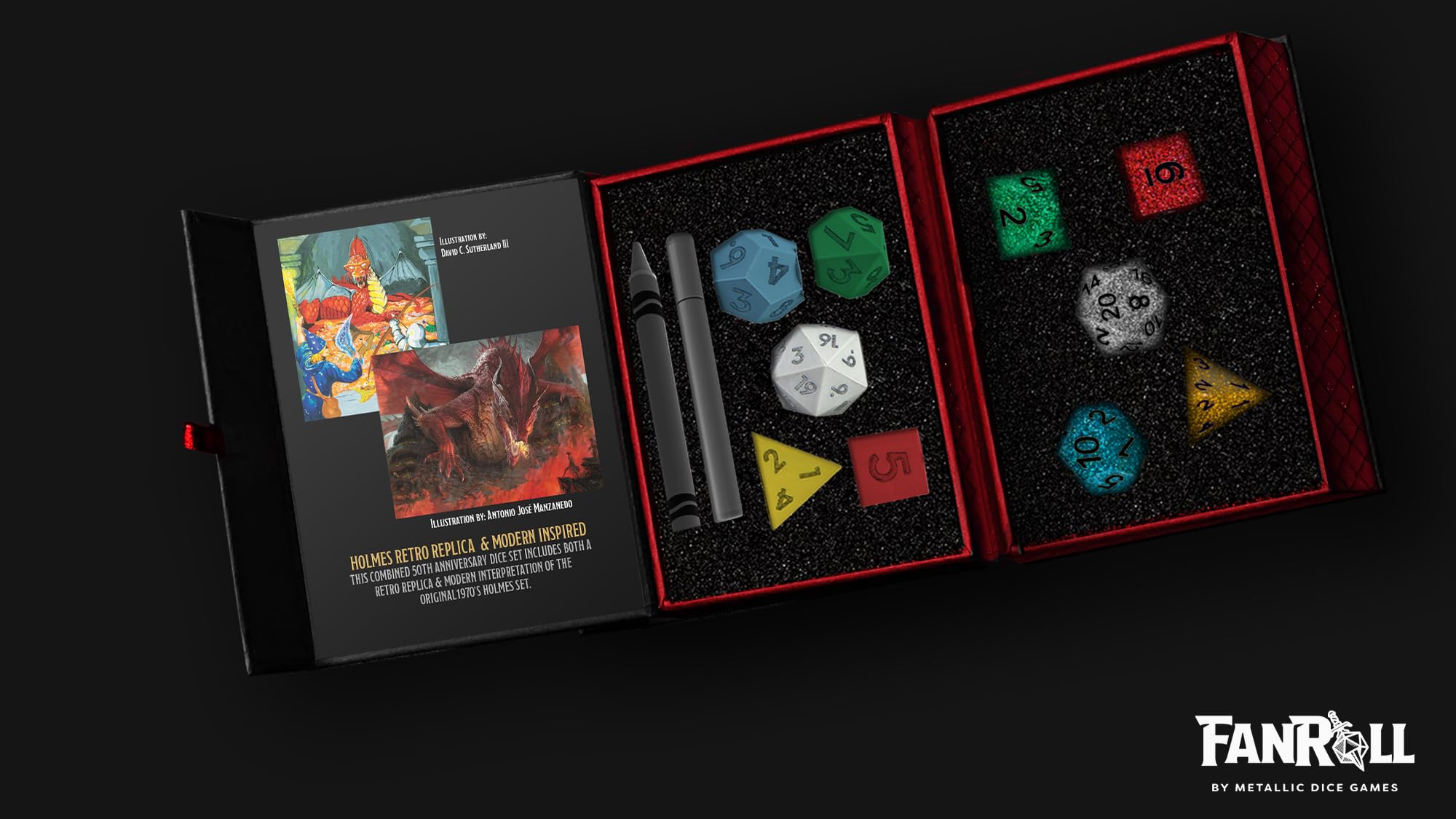 FanRoll D&D 50th Anniversary Dice Double Set, Then and Now Commemorative Set with Modern and Retro DND Dice Sets