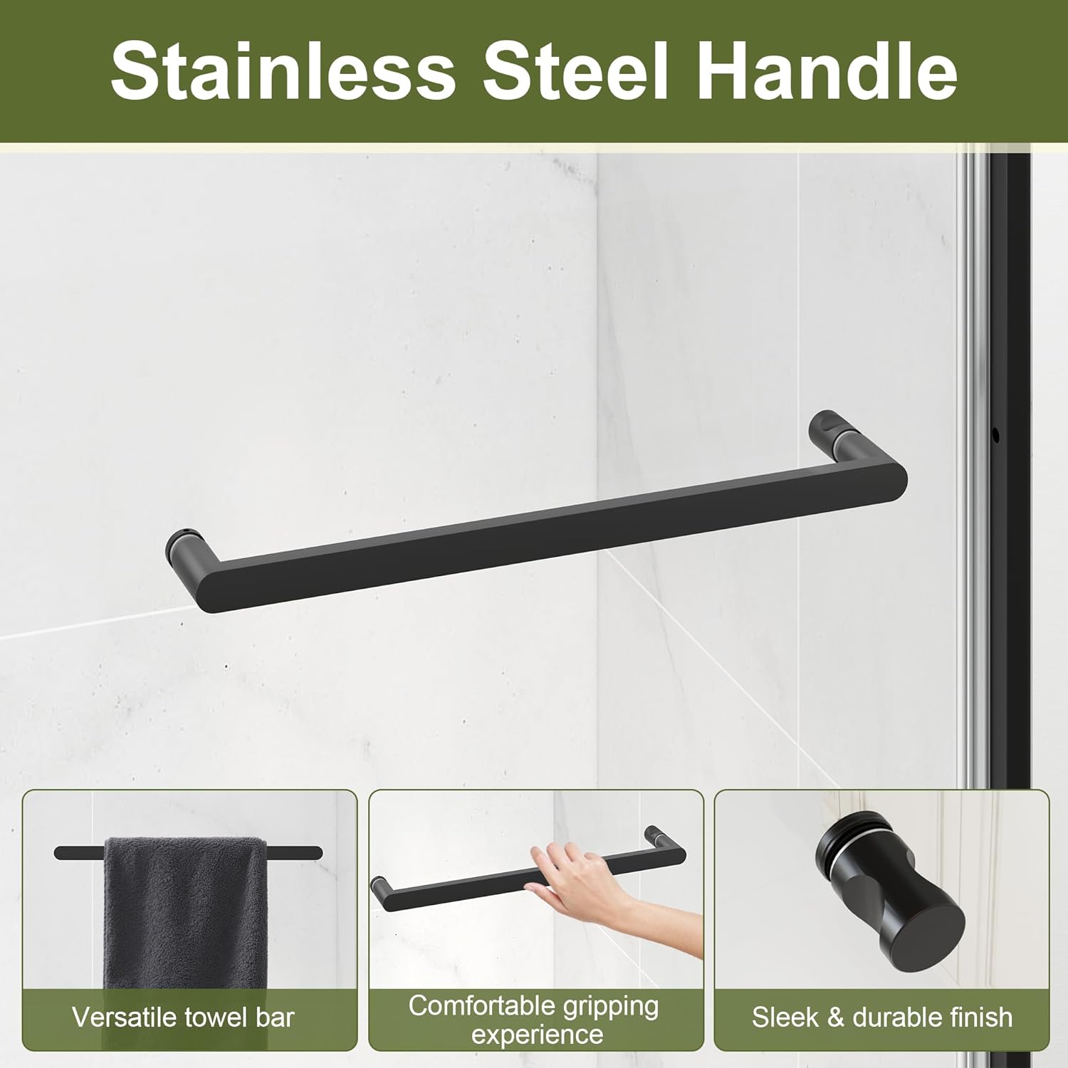 KPUY Pivot Shower Door, 42-48" W x 72" H Semi-Frameless Swing Glass Shower Door with Explosion-Proof Film Nano Coating, 1/4" (6mm) Thick Tempered Clear Glass, Matte Black