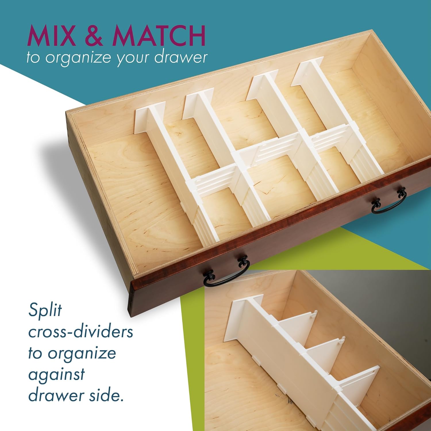 Dial Industries Adjustable Dresser Drawer Clothes Organizers, Set of 4 Dividers and 3 Cross Dividers, 4.5" Deep