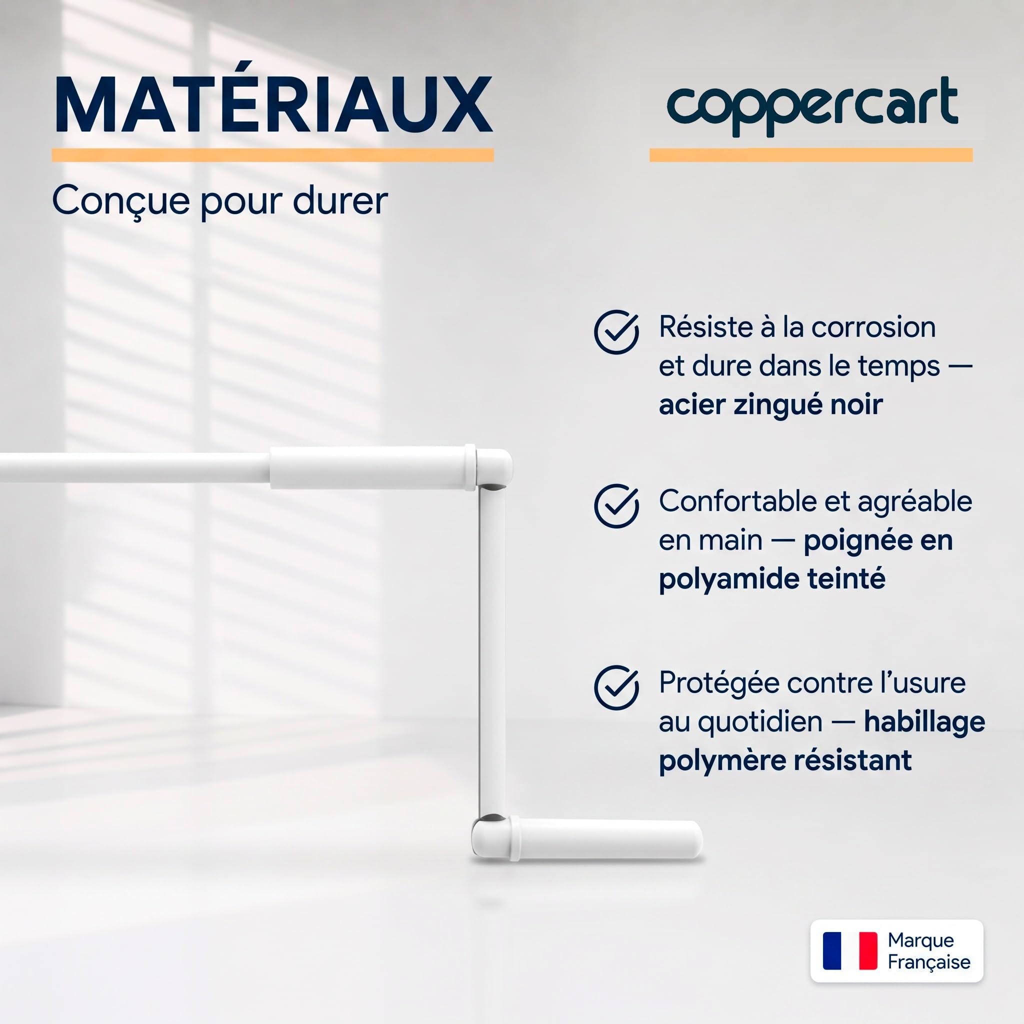 Lot de 2 - Manivelle Complète pour Volet Roulant 1300 mm - Tige Barre E618D - Acier Laqué Blanc diamètre 12mm - Poignée Ergonomique et Clip Mural - Qualité Française