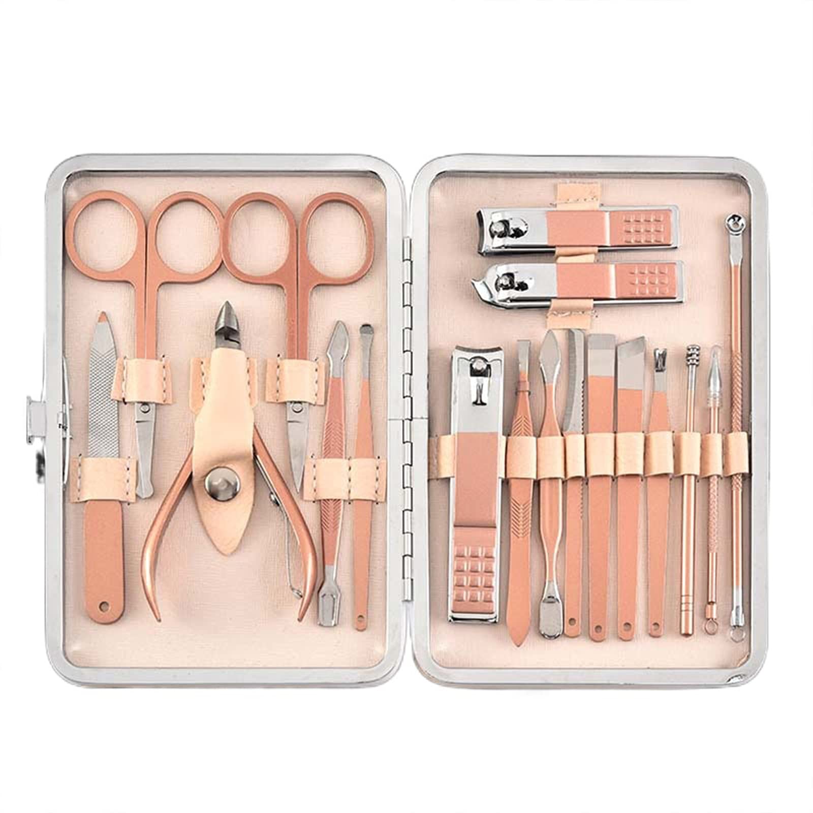 HOTACE Nail Clippers Set 18 in 1 Stainless Steel Manicure Cutter Kits Nail Scissors Trimmer Portable Manicure Clipper Nail Care Tools-Pink