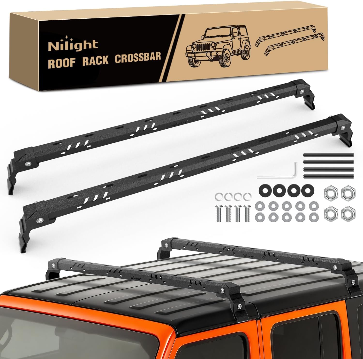 Nilight 420LBS Roof Rack Cross Bars Compatible with Jeep Wrangler JK JKU 2007-2018 JL JLU 2018-2026 Gladiator JT 2020-2026 Hardtop Models, Adjustable Iron Crossbars for Cargo Carrier Luggage Box Tent