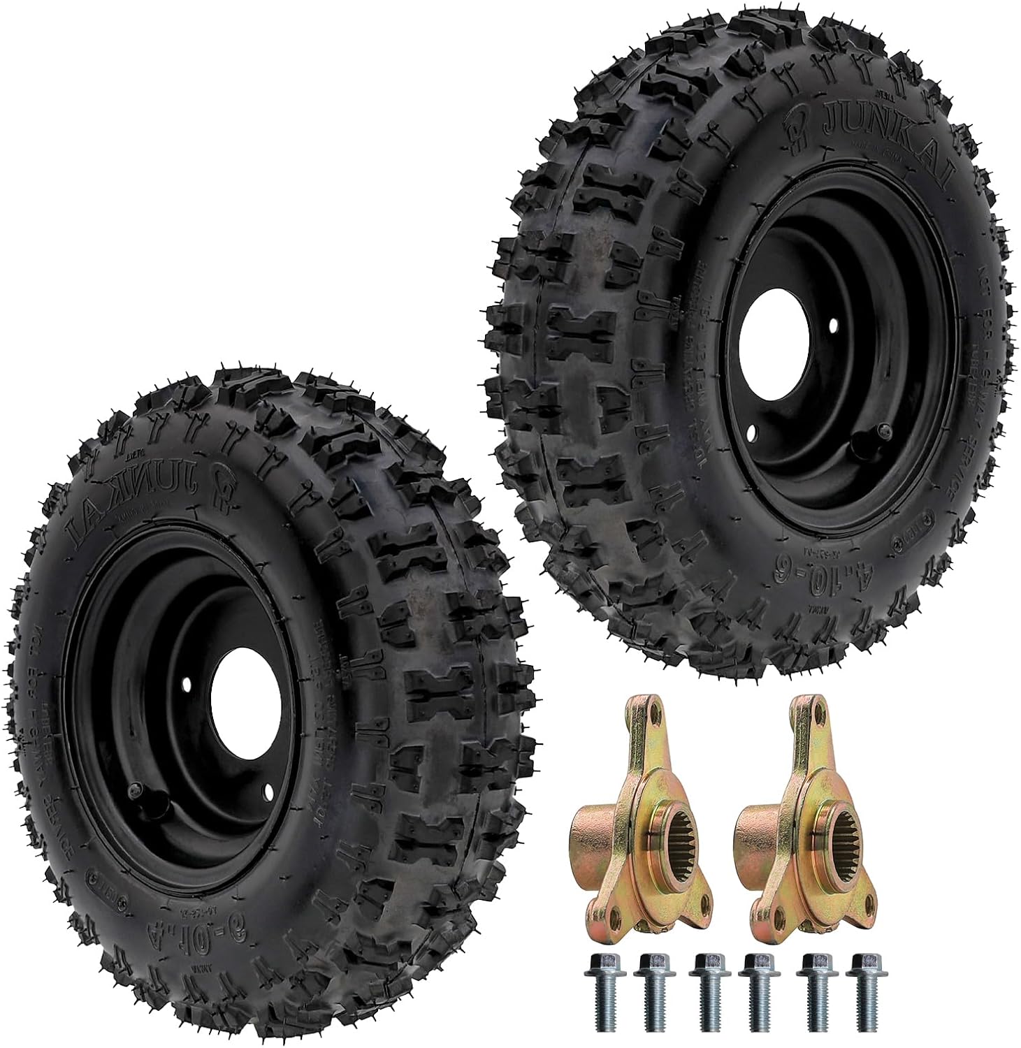 Go Kart Rear Tire 4.10-6, 4.10x6 Tubeless Tire Rim & Wheel Hub 3 Stud 23T Spline 78mm Bolt Space for ATV Scooter Quad Bikes 4 Wheelers Lawn Mower Dirt Pit Bike (2 pack)