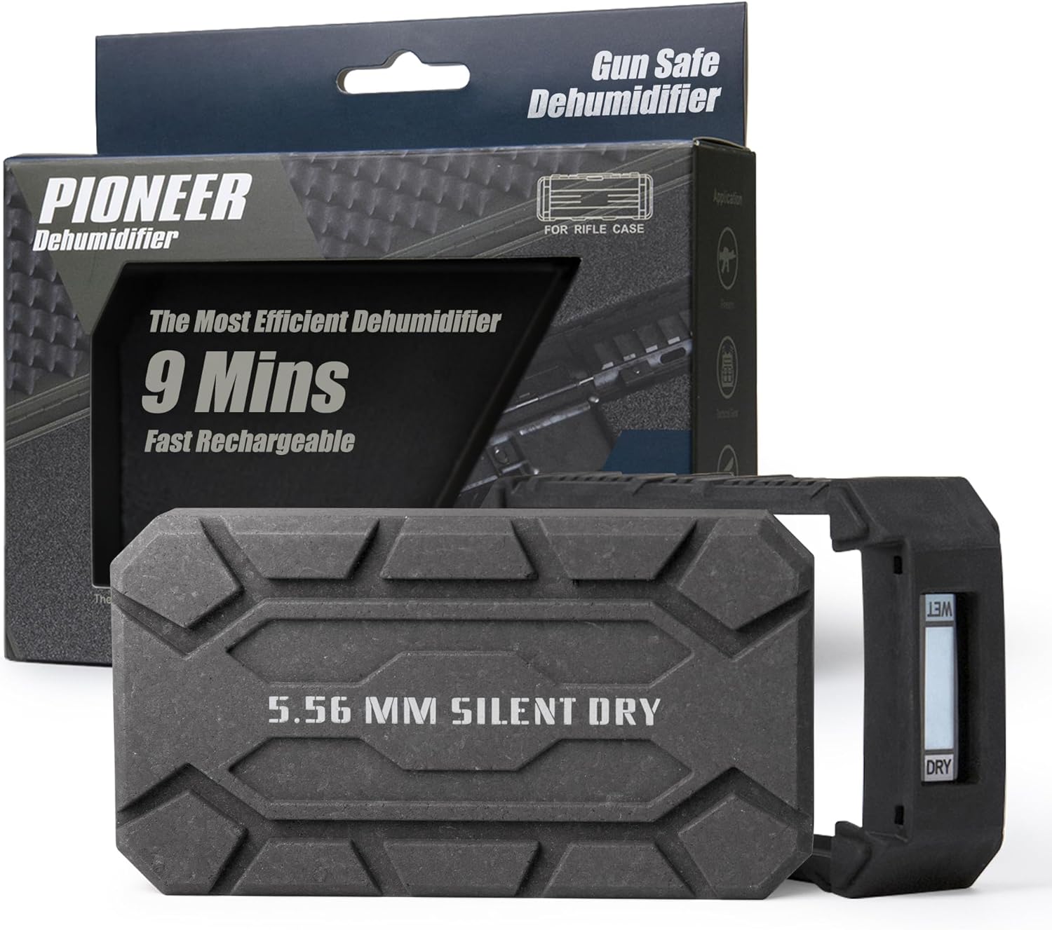 Pioneer Silent Dry Cordless Gun Safe Dehumidifier – Reusable Mini Dryer for up to 20L – 9 Min Fast Rechargeable & Moisture Removal for Guns, Safes, Cabinets, Cameras – Swat Black (1 Pack)