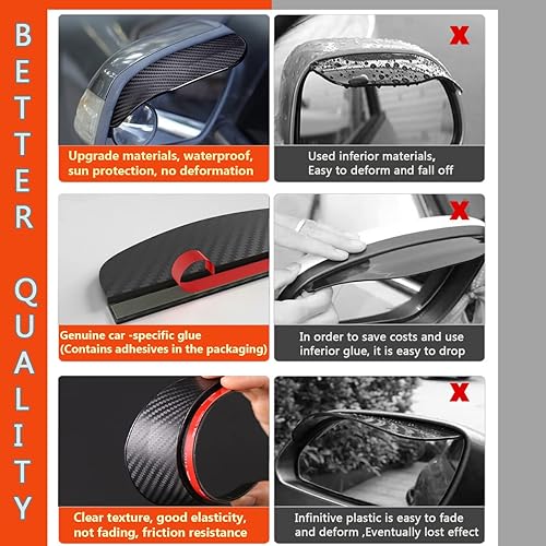 Miniatura 6 de Voroly Protector de lluvia para espejo lateral – 2 piezas de visera de lluvia universal para automóvil, textura de fibra de carbono, plástico ABS,
