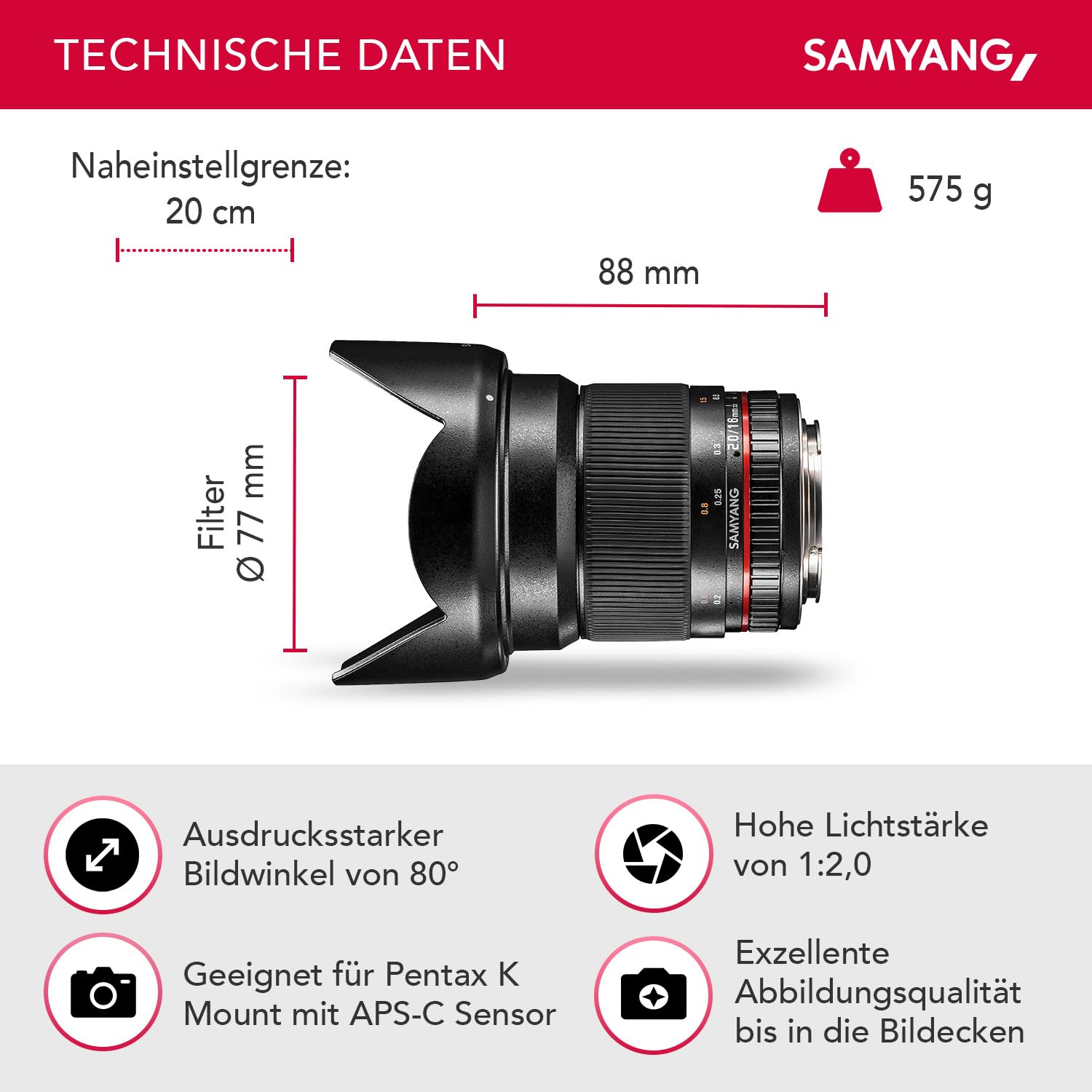 Amazon | SAMYANG 単焦点広角レンズ 16mm F2.0 ペンタックス K用 APS-C Amazon | SAMYANG 単焦点広角レンズ 16mm F2.0 ペンタックス K用 APS-C