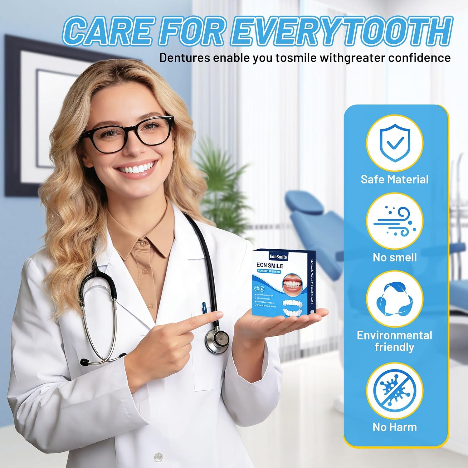 Snap-On Veneers Teeth & Dentures for Women (Natural White)