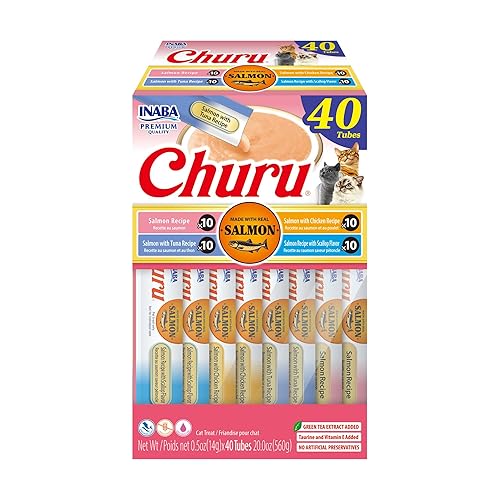 INABA Salmon Churu Cat Treats, Lickable, Squeezable Creamy Purée Cat