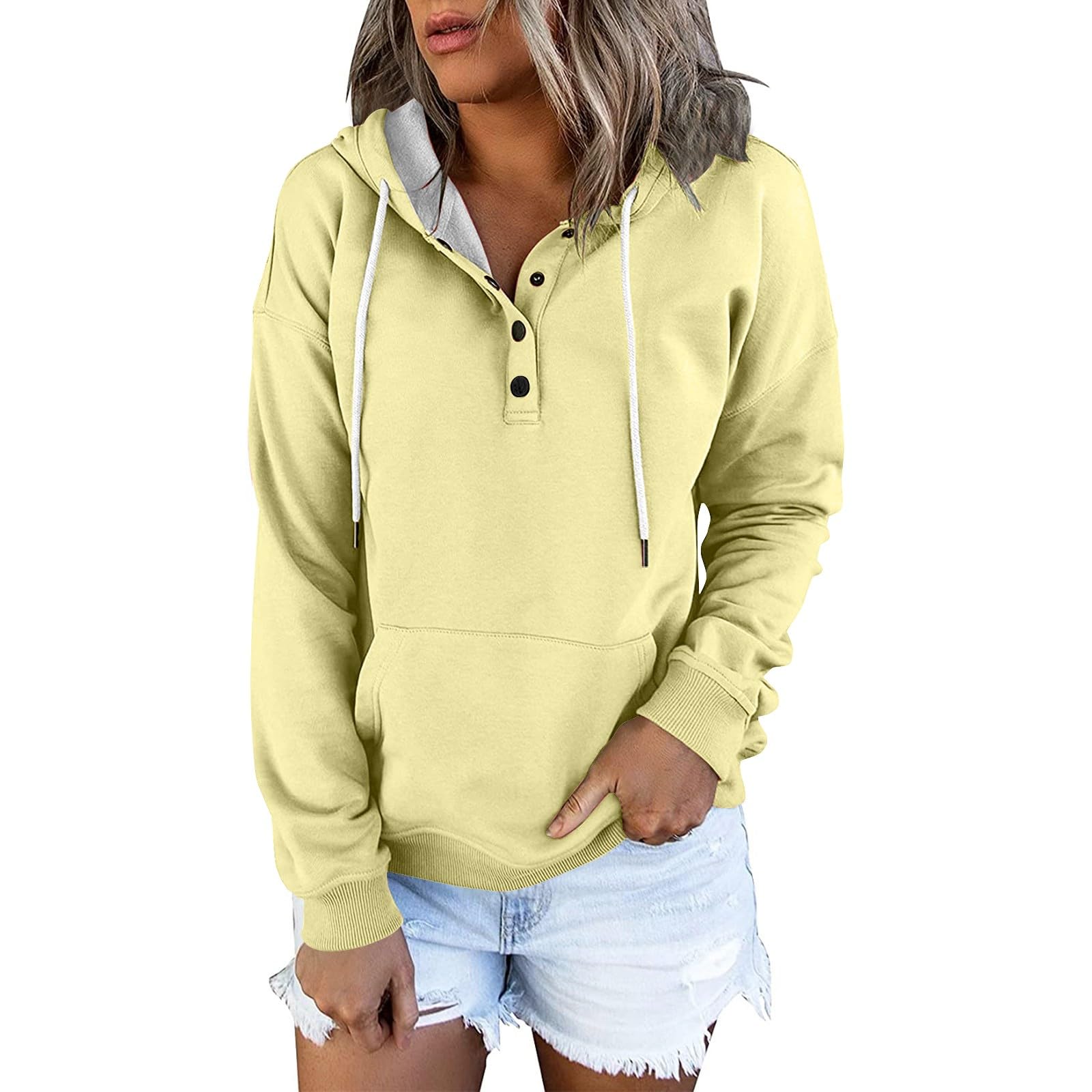 Dressy Casual Hoodies for Women Long Sleeve Pullover Tops Hooded Sweatshirts Fall Fashion Outfits with Pocket