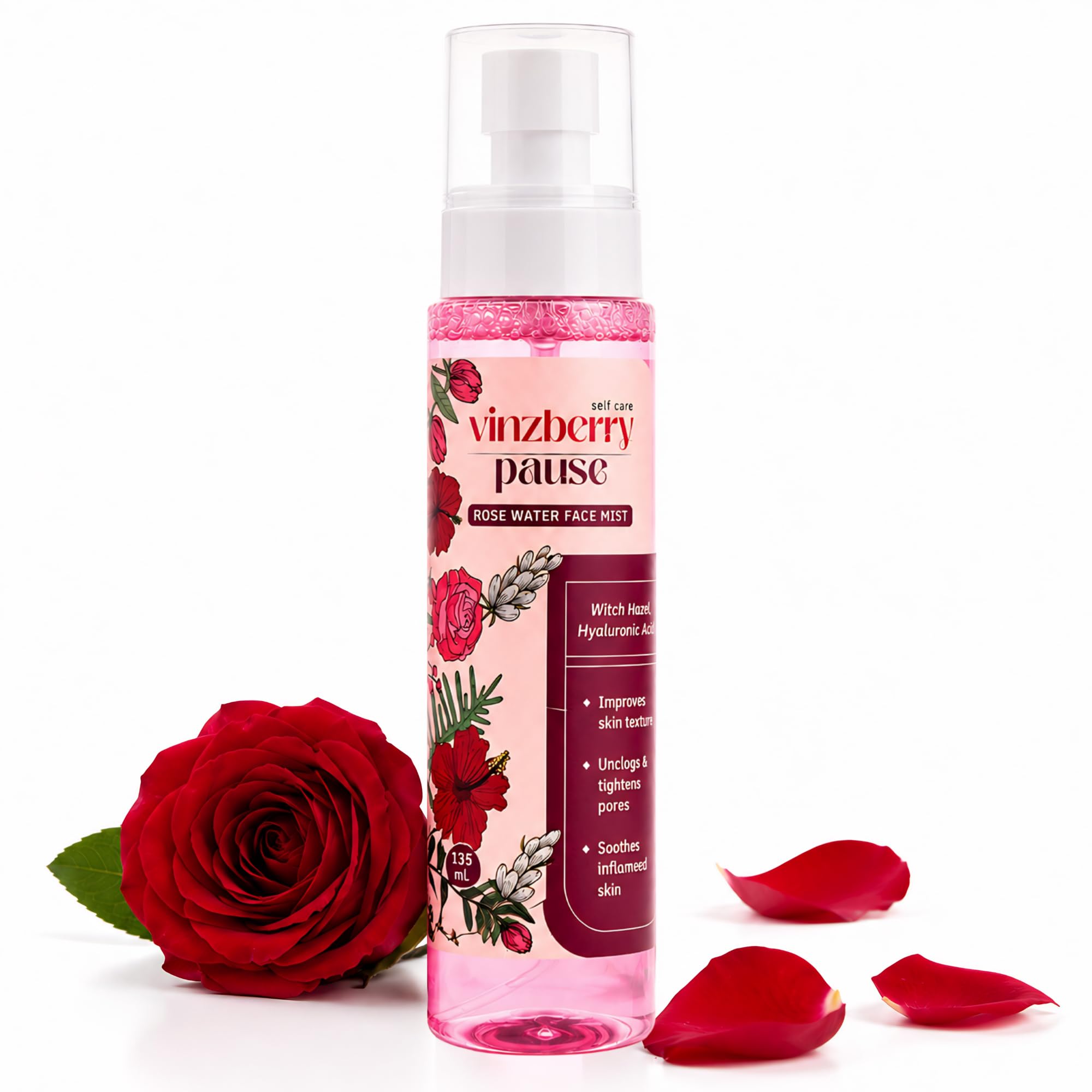 VINZBERRY Rose Water Face Mist | Witch Hazel, Hyaluronic Acid
