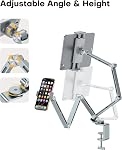 OMOTON GH03 Adjustable Tablet Stand for iPad, Aluminum Phone Holder for Bed with 2 Clips, Overhead Phone Stand for Desk with 360° Rotation Fits for iPad Pro/mini, Kindle, Phone 4-12.9", Gray