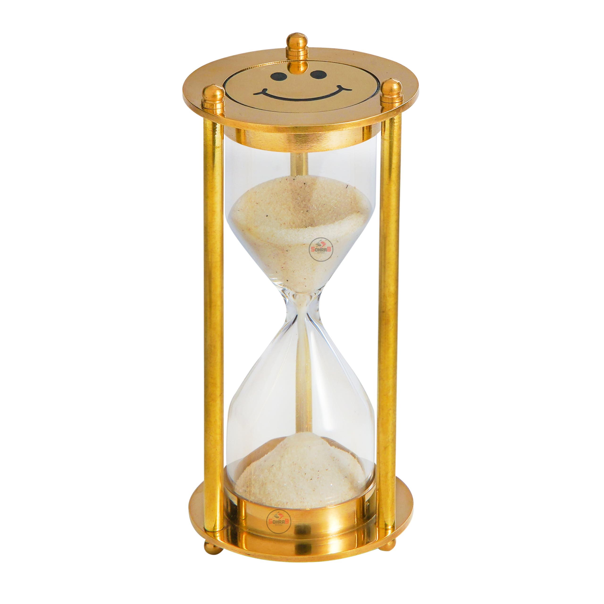 Sohrab Nauticals 1 Minute Brass Sand Timer | White Sand Color | 5x5x9cm | Antique Brass Sand Timer Tea Making Home & Kitchen Office Table |1 Minute Hourglass for Gifts (Pack of 1).