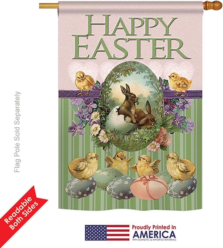 Breeze Decor H103053-BO Bunny with Chicks Spring Easter Decorative Vertical, House Flag 28"x 40", Multi-Color