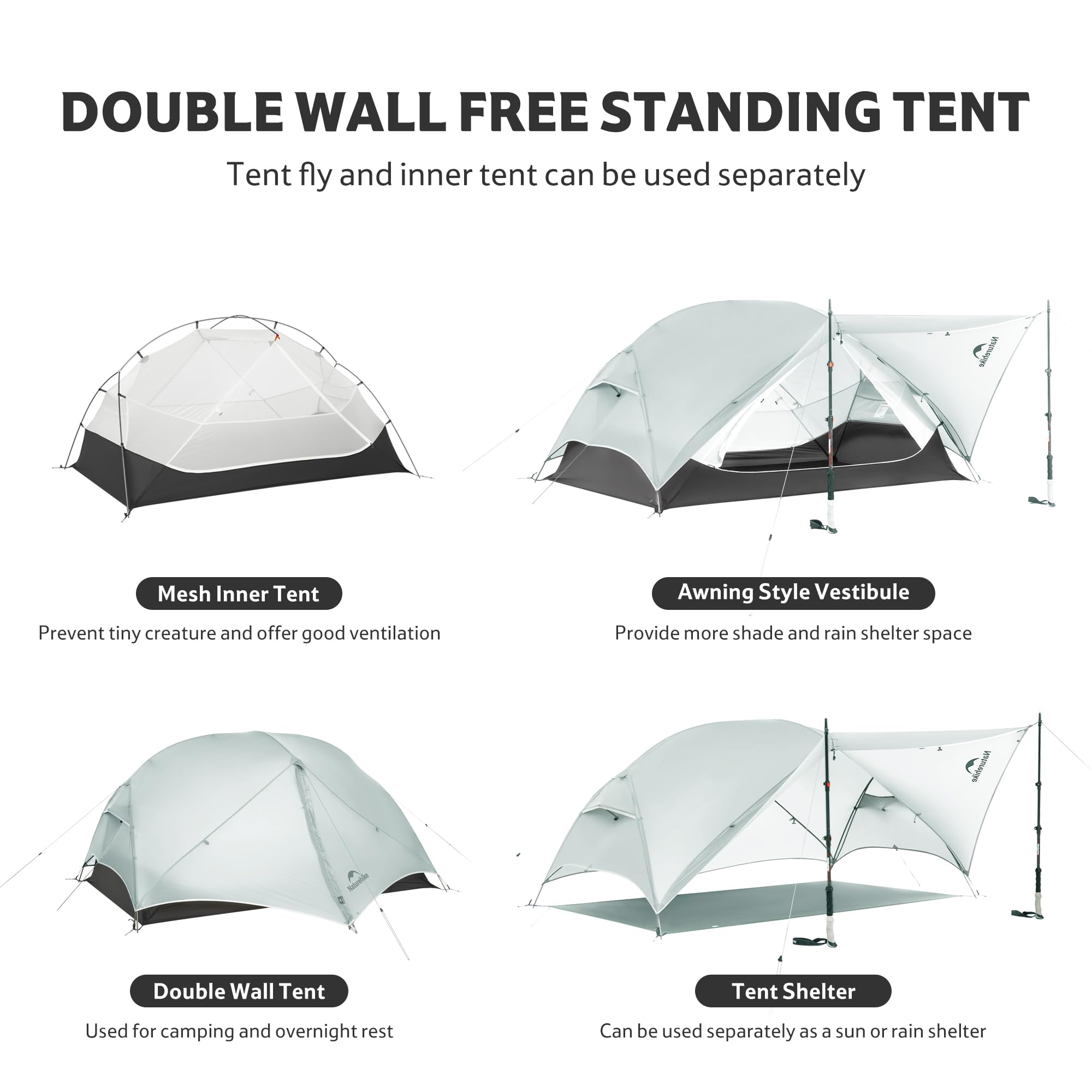 Naturehike Mongar UL Tenda Ultraleggera Antivento Impermeabile da Trekking Doppia Portatile 1/2 Persona 3-4 Stagione per Campeggio Escursionismo