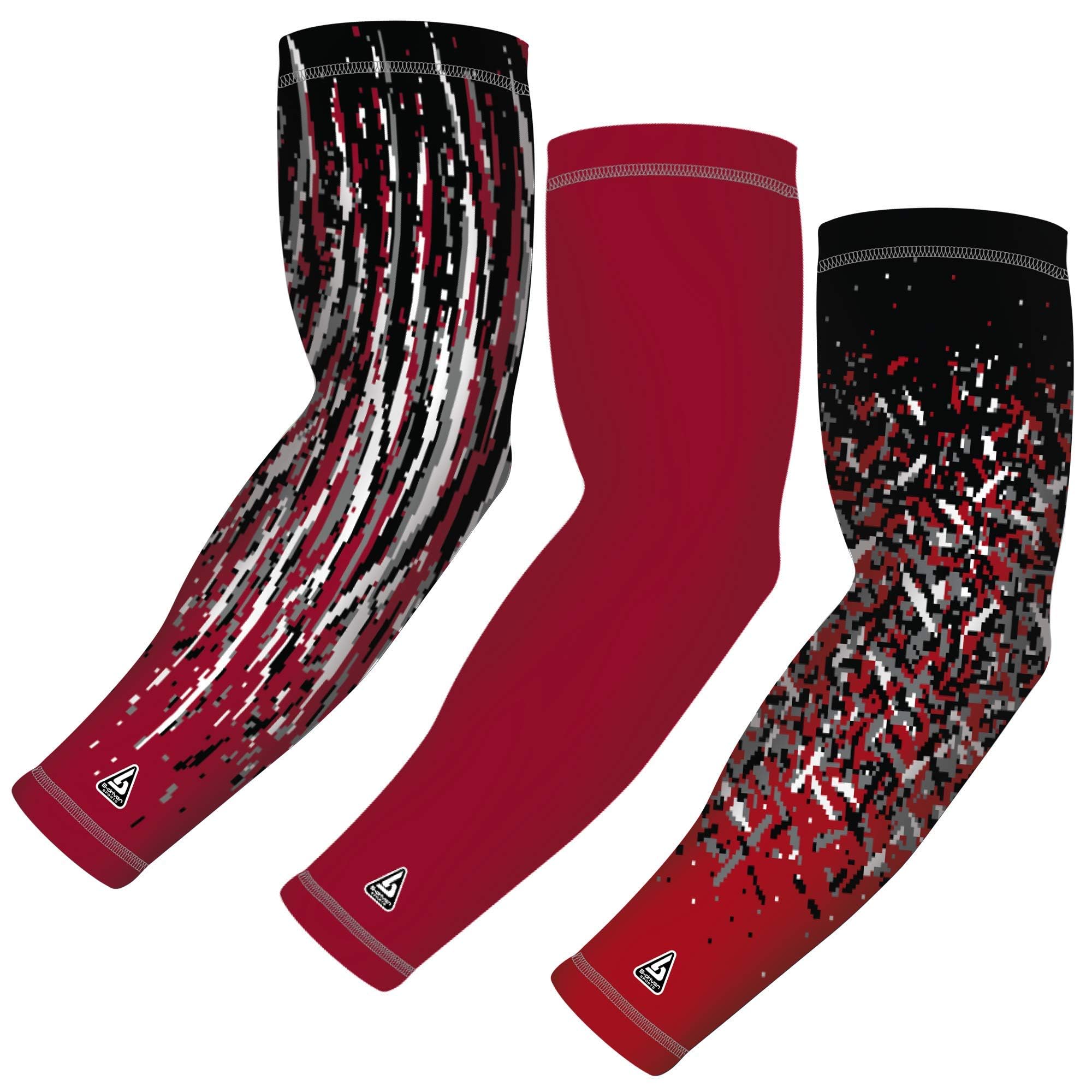 B-Driven Sports Compression Arm Sleeves | UV Arm Sleeves for Men Women & Youth | Sports Sun Protection Circulation | 3 Count