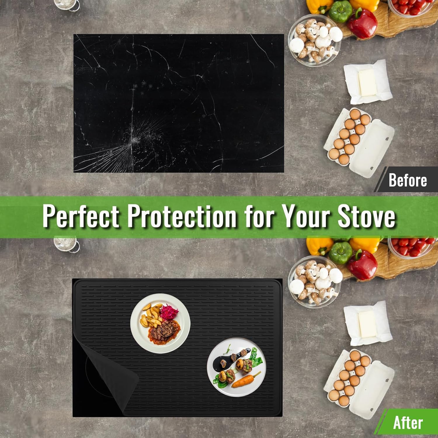 AOOTOOSPORT Extra Large Silicone Stove Top Cover - 28x20 Inch Mat For Electric Stove, Dish Drying, Counter Protection (Grey) 8 thumbnail image
