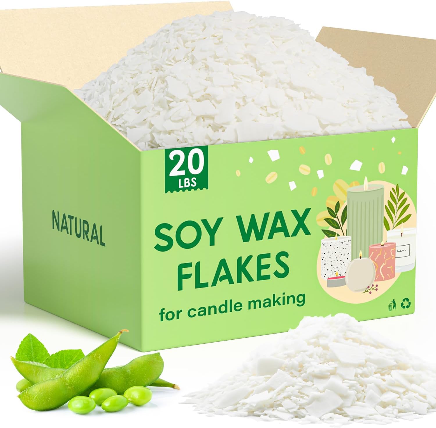 CHILLFLAME Soy Wax Flakes, Natural Candle Wax, Organic Soy Wax for Candle Making from Farm, No Harmless, Additives, and Pure (20lb)
