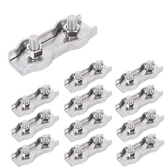 12pcs M5 Stainless Steel Duplex Wire Rope Clip Cable Clamp, Double Bolt Wire Cable Clamps, 2-Post Wire Rope Clip for 3/16 Inch Diameter Wire Cable